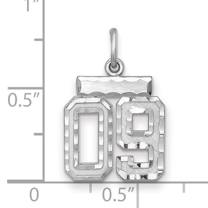 Sterling Silver Rhodium-Plated Small Diamond-Cut #09 Charm