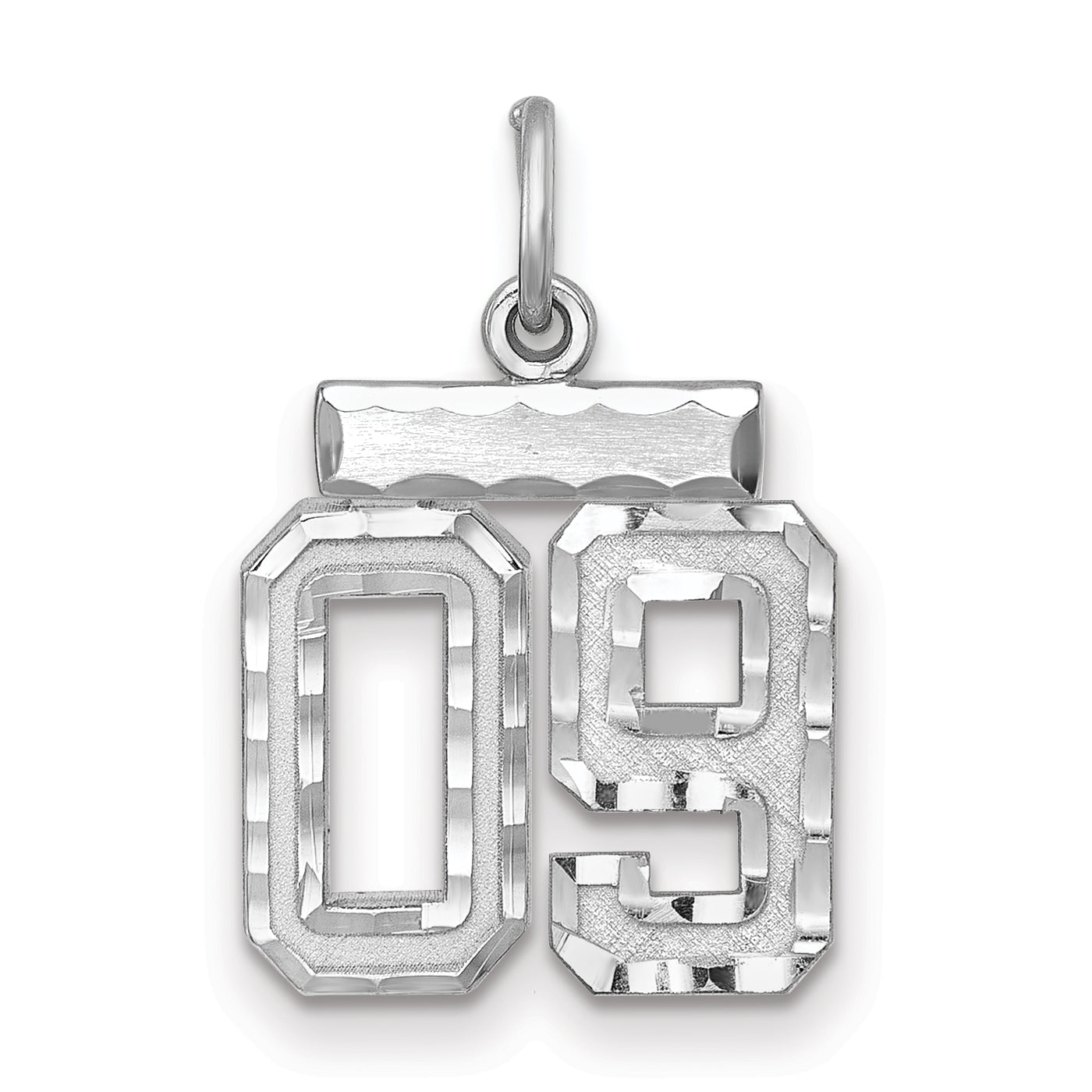 Sterling Silver Rhodium-Plated Small Diamond-Cut #09 Charm