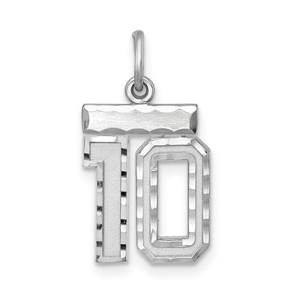 Sterling Silver Rhodium-Plated Diamond-Cut #10 Charm