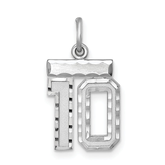 Sterling Silver Rhodium-Plated Diamond-Cut #10 Charm