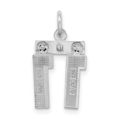Sterling Silver Rhodium-Plated Diamond-Cut #11 Charm