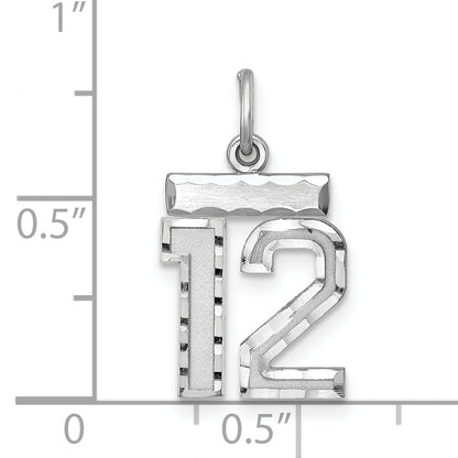 Sterling Silver Rhodium-Plated Diamond-Cut #12 Charm