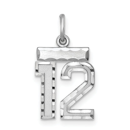 Sterling Silver Rhodium-Plated Diamond-Cut #12 Charm