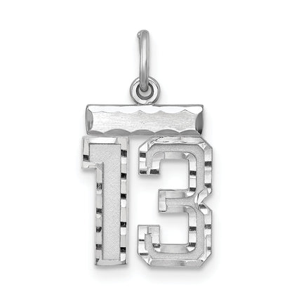 Sterling Silver Rhodium-Plated Diamond-Cut #13 Charm