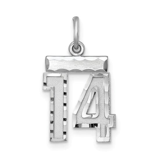Sterling Silver Rhodium-Plated Diamond-Cut #14 Charm