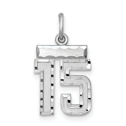 Sterling Silver Rhodium-Plated Diamond-Cut #15 Charm
