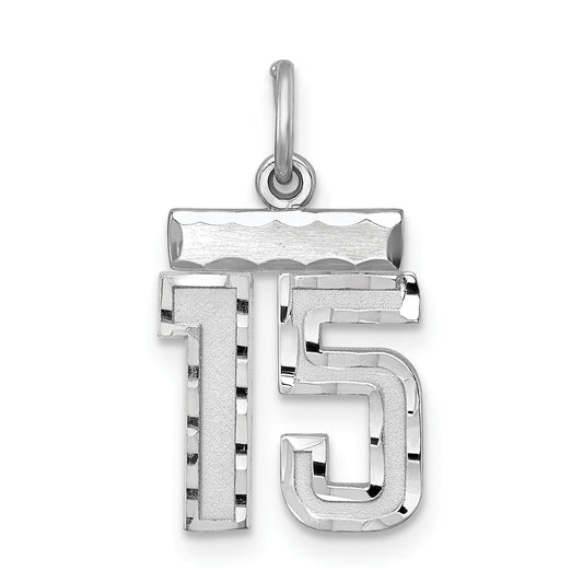 Sterling Silver Rhodium-Plated Diamond-Cut #15 Charm