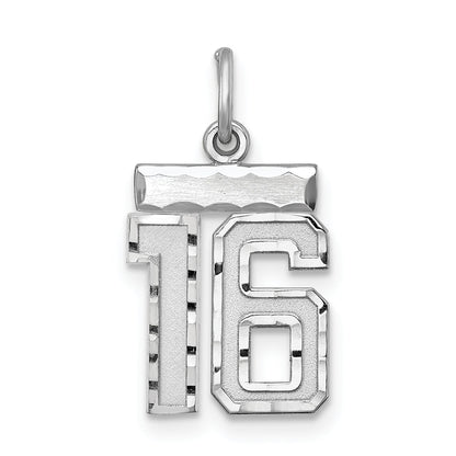 Sterling Silver Rhodium-Plated Diamond-Cut #16 Charm