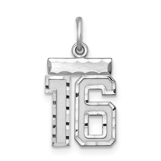Sterling Silver Rhodium-Plated Diamond-Cut #16 Charm