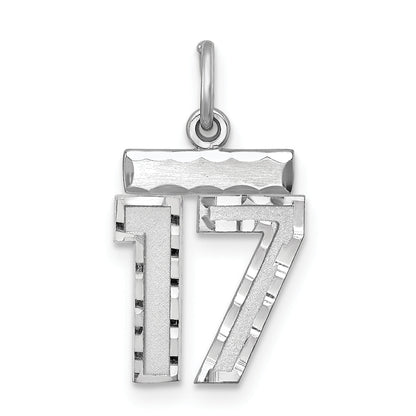 Sterling Silver Rhodium-Plated Diamond-Cut #17 Charm