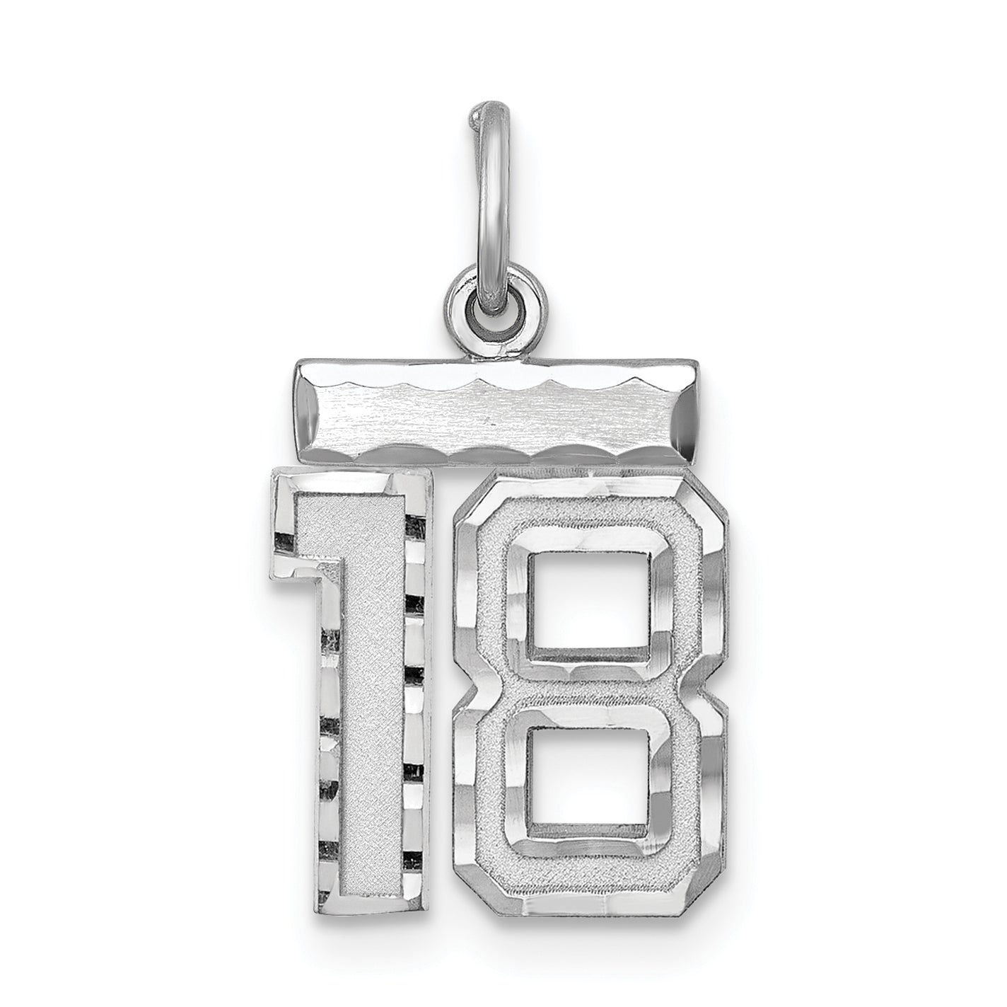 Sterling Silver Rhodium-Plated Diamond-Cut #18 Charm