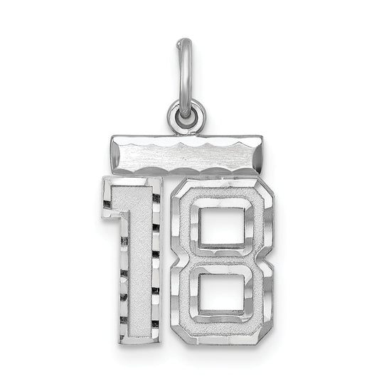 Sterling Silver Rhodium-Plated Diamond-Cut #18 Charm