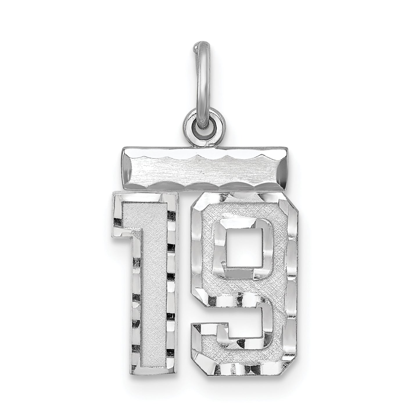 Sterling Silver Rhodium-Plated Diamond-Cut #19 Charm