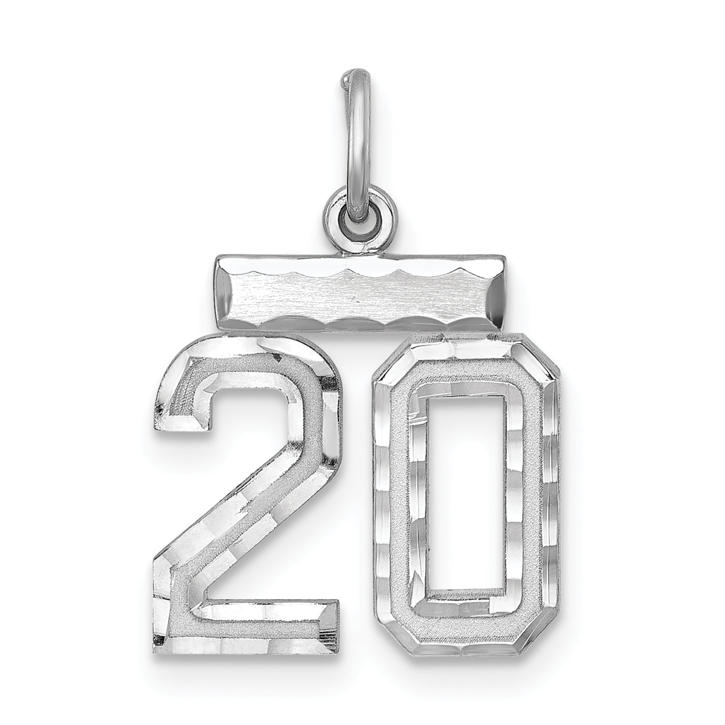 Sterling Silver Rhodium-Plated Diamond-Cut #20 Charm