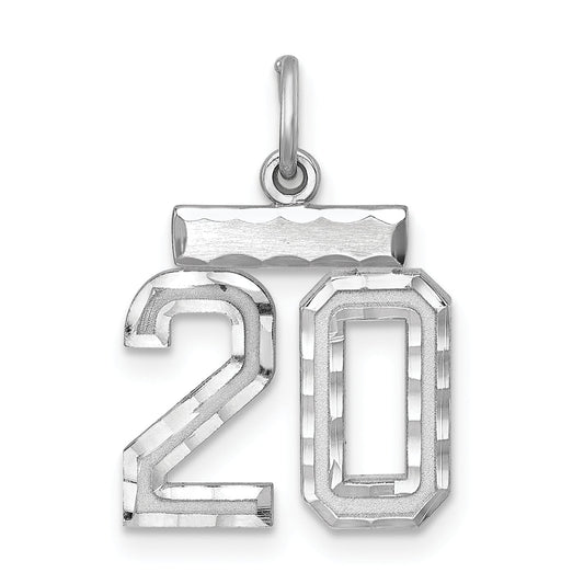Sterling Silver Rhodium-Plated Diamond-Cut #20 Charm