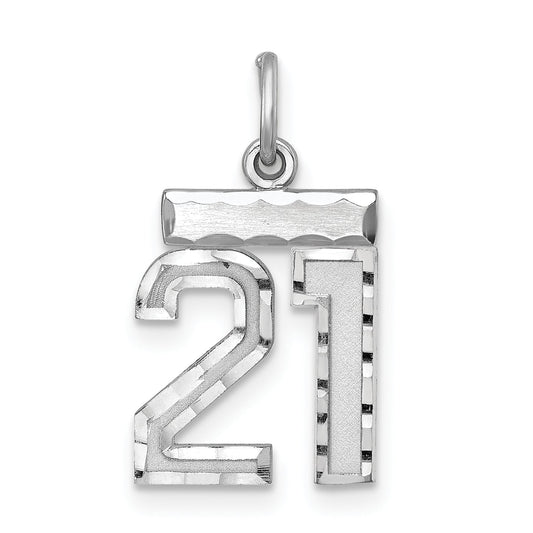 Sterling Silver Rhodium-Plated Diamond-Cut #21 Charm