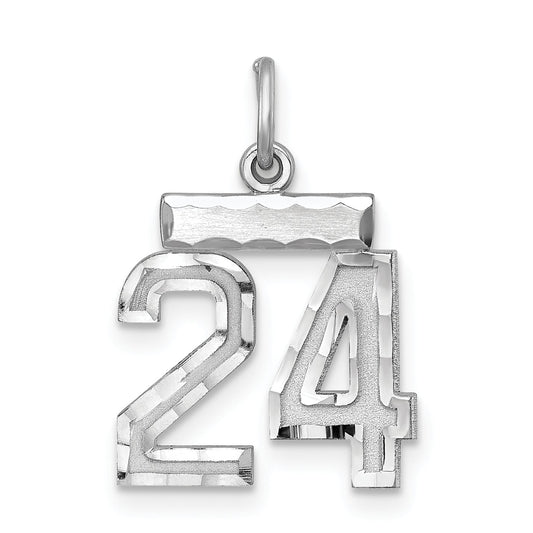 Sterling Silver Rhodium-Plated Diamond-Cut #24 Charm