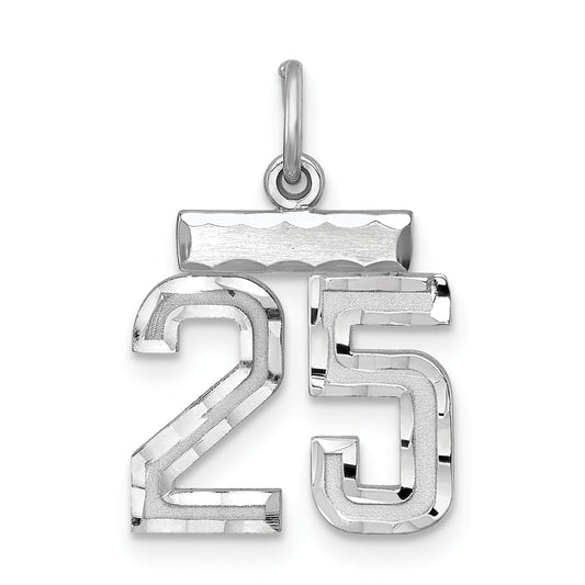 Sterling Silver Rhodium-Plated Diamond-Cut #25 Charm