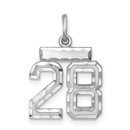 Sterling Silver Rhodium-Plated Diamond-Cut #28 Charm