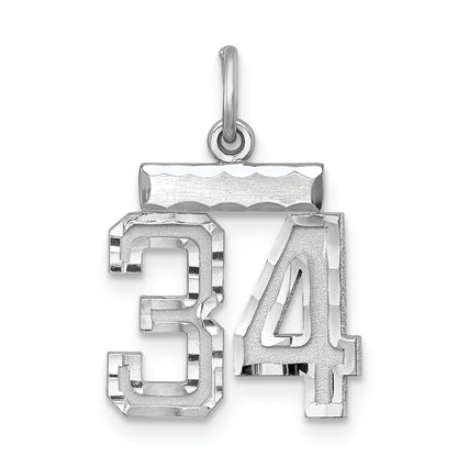 Sterling Silver Rhodium-Plated Diamond-Cut #34 Charm