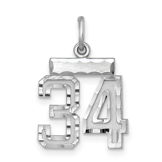 Sterling Silver Rhodium-Plated Diamond-Cut #34 Charm