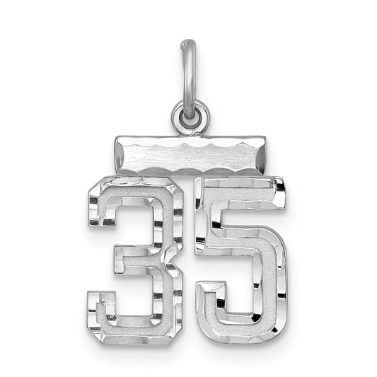 Sterling Silver Rhodium-Plated Diamond-Cut #35 Charm
