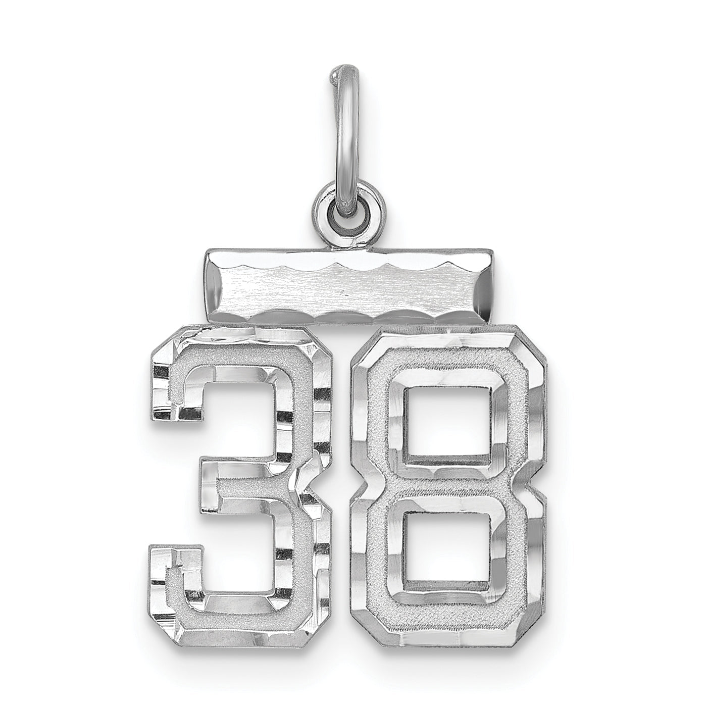 Sterling Silver Rhodium-Plated Diamond-Cut #38 Charm