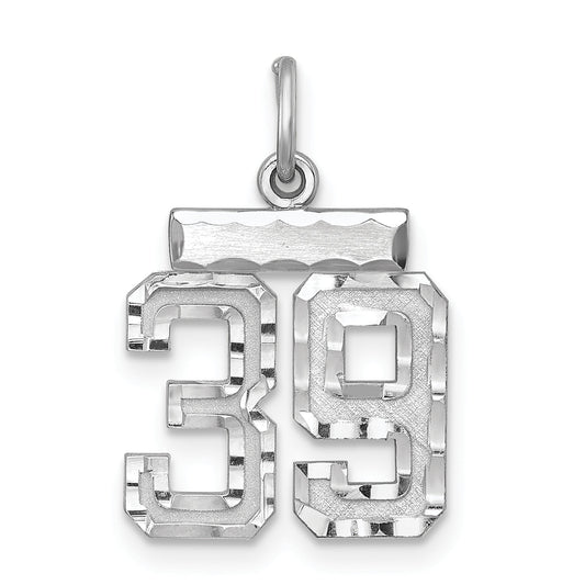 Sterling Silver Rhodium-Plated Diamond-Cut #39 Charm