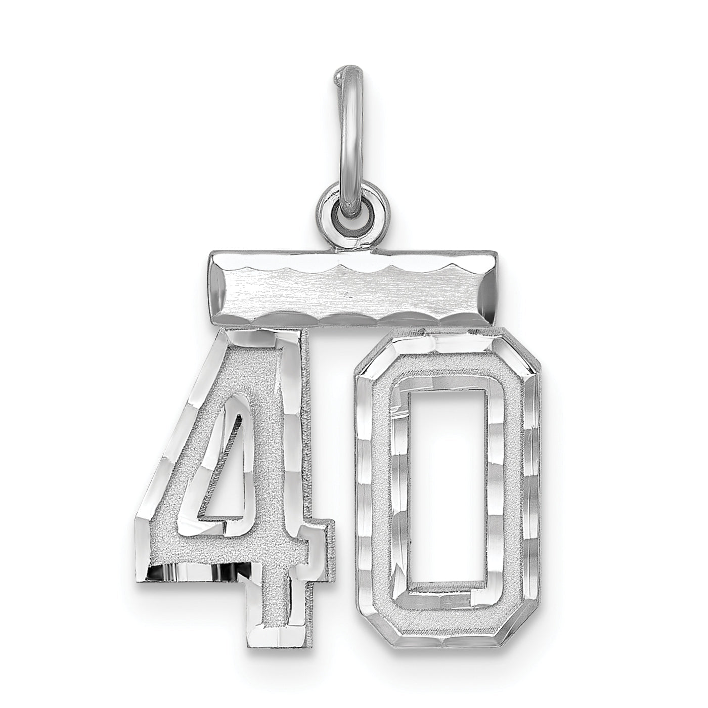 Sterling Silver Rhodium-Plated Diamond-Cut #40 Charm