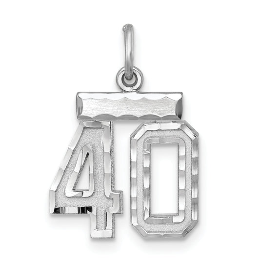 Sterling Silver Rhodium-Plated Diamond-Cut #40 Charm