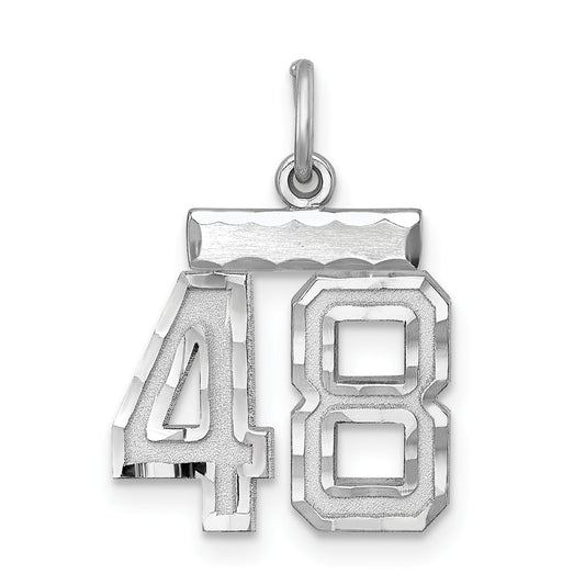 Sterling Silver Rhodium-Plated Diamond-Cut #48 Charm