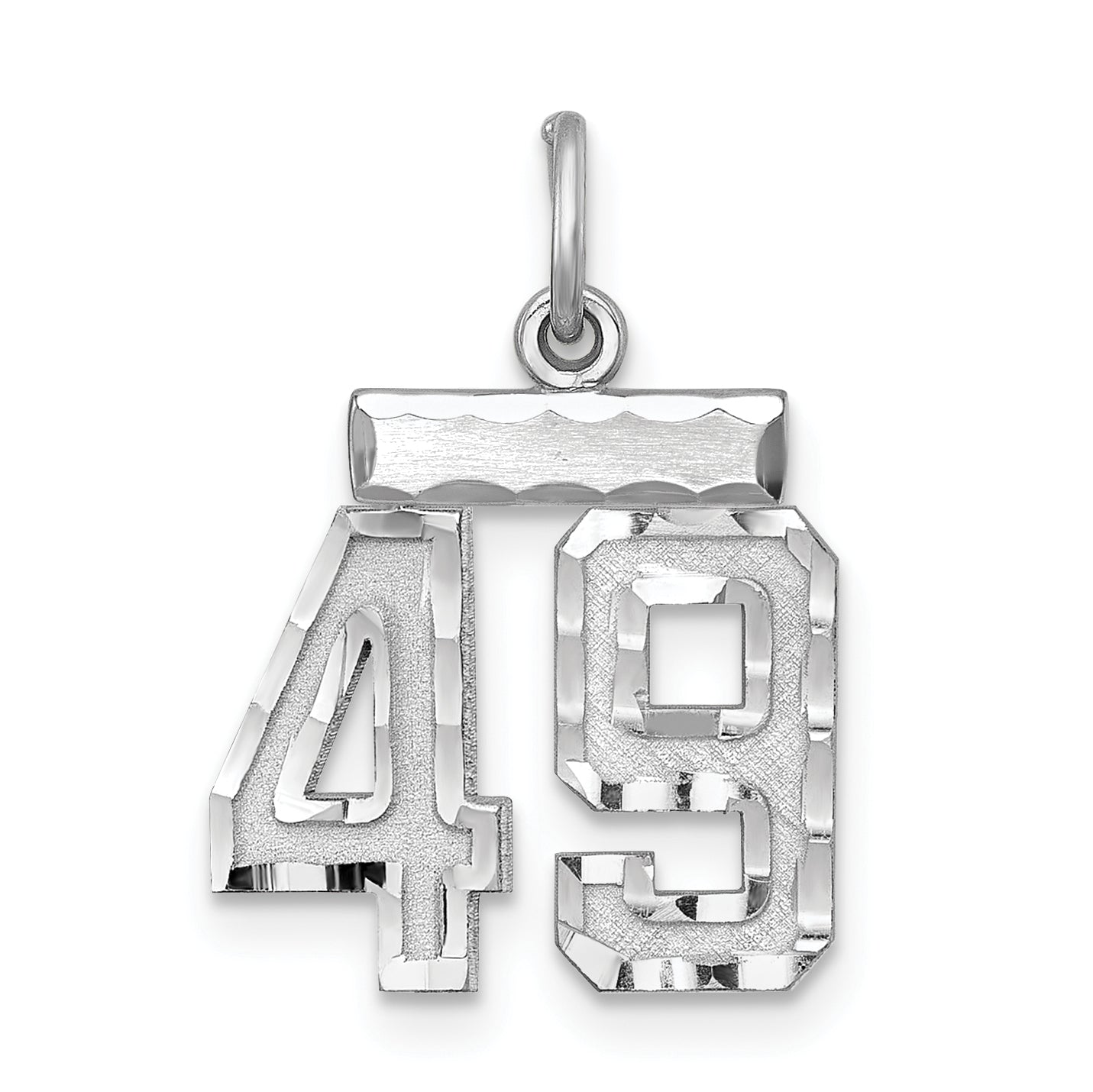 Sterling Silver Rhodium-Plated Diamond-Cut #49 Charm