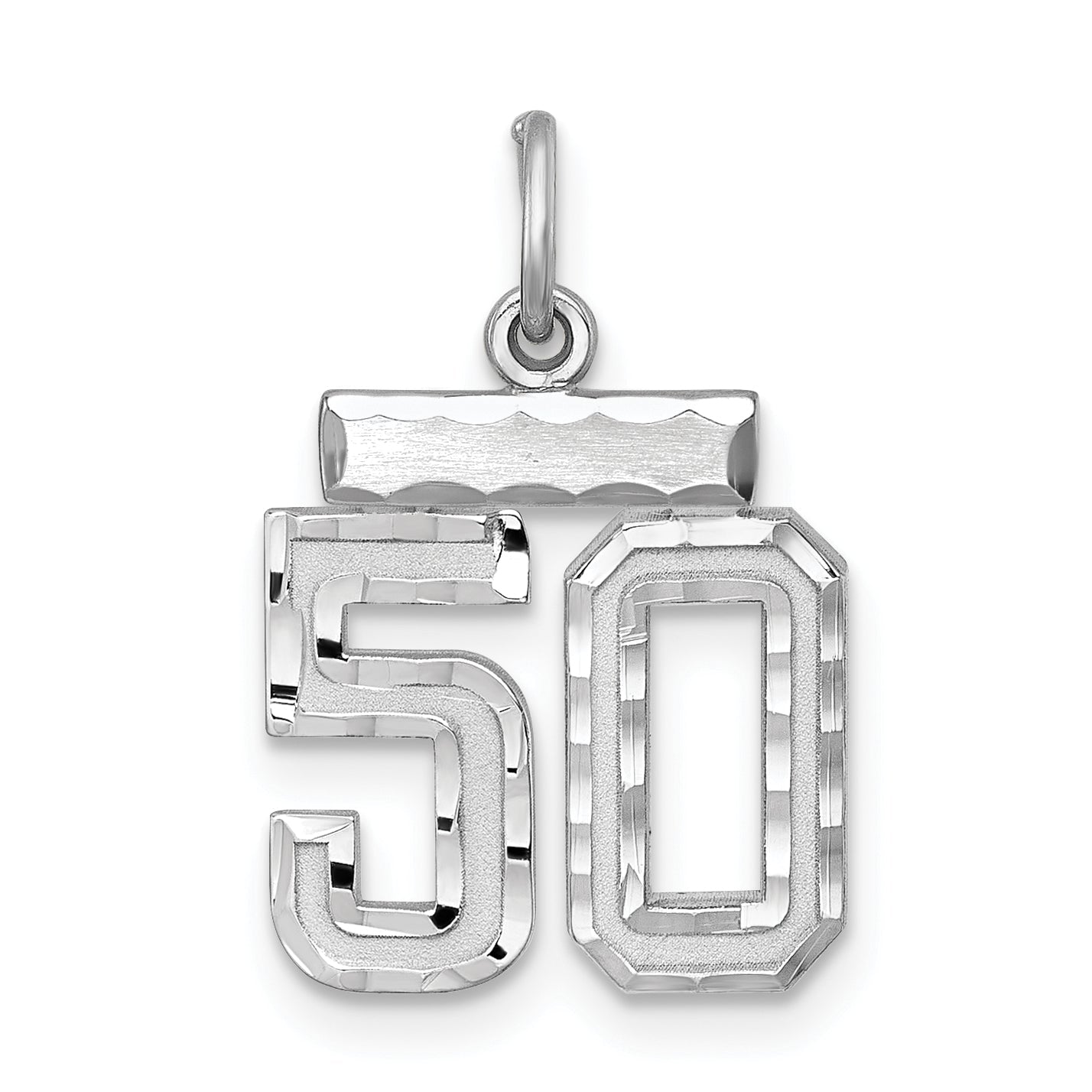Sterling Silver Rhodium-Plated Diamond-Cut #50 Charm