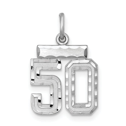 Sterling Silver Rhodium-Plated Diamond-Cut #50 Charm