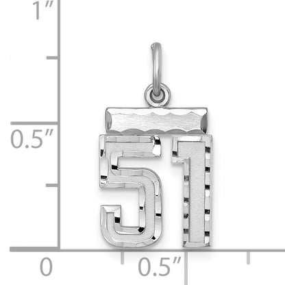 Sterling Silver Rhodium-Plated Diamond-Cut #51 Charm