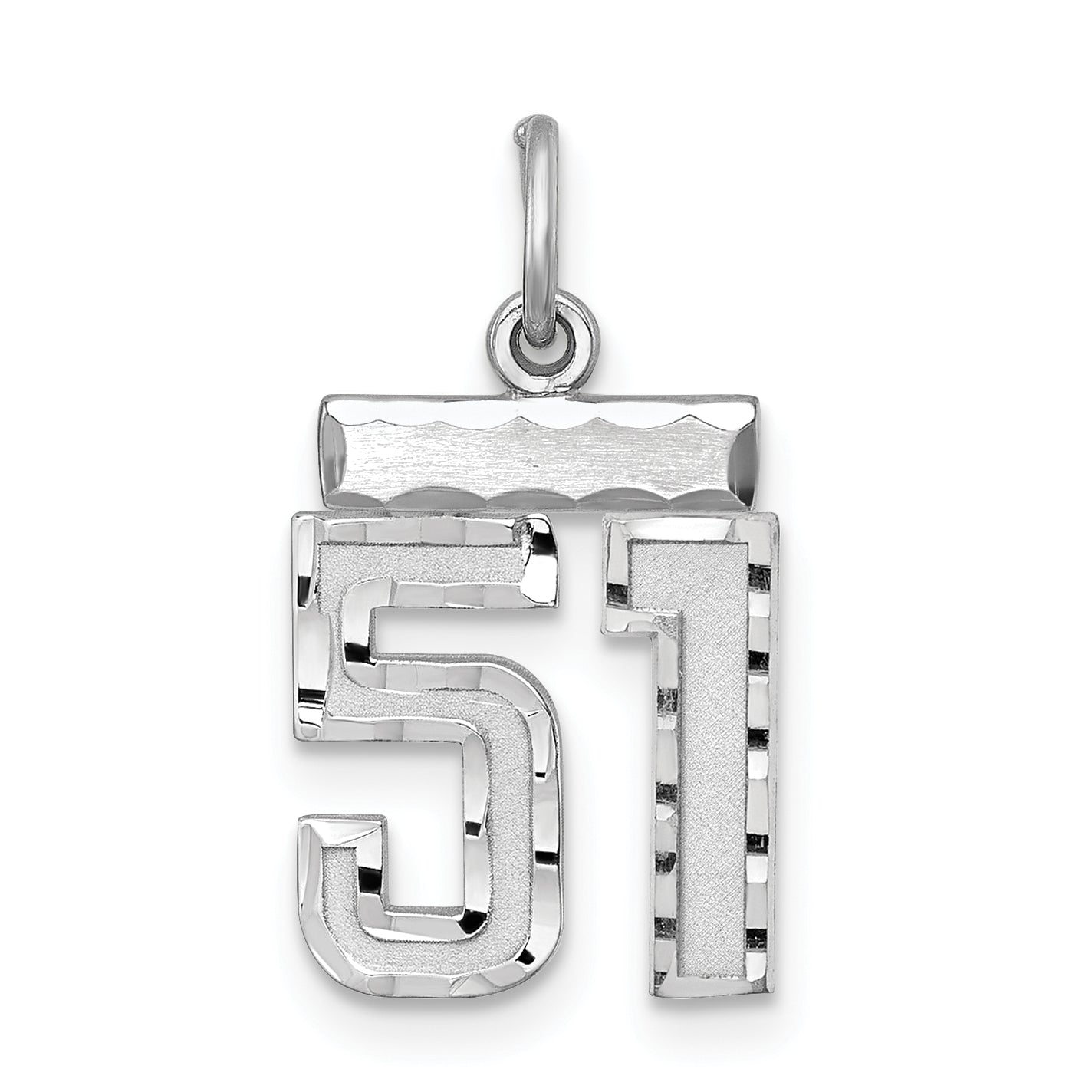 Sterling Silver Rhodium-Plated Diamond-Cut #51 Charm