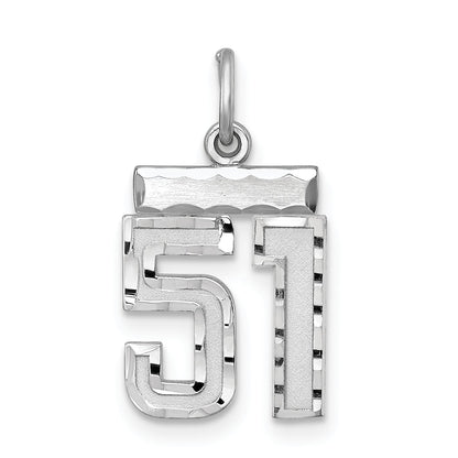 Sterling Silver Rhodium-Plated Diamond-Cut #51 Charm