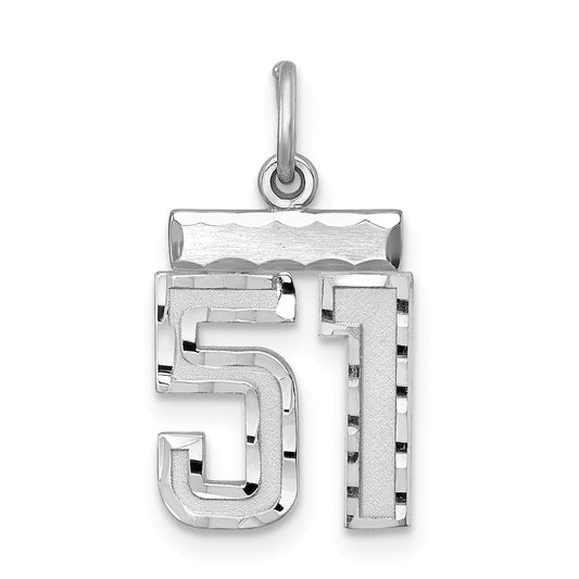Sterling Silver Rhodium-Plated Diamond-Cut #51 Charm