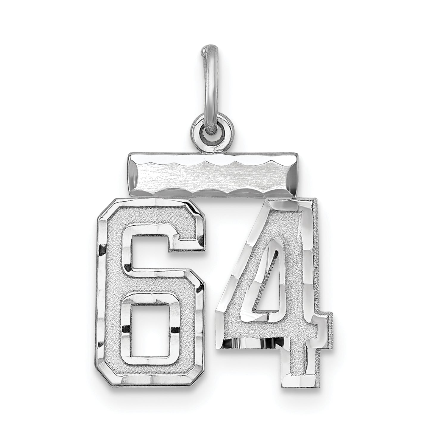 Sterling Silver Rhodium-Plated Diamond-Cut #64 Charm