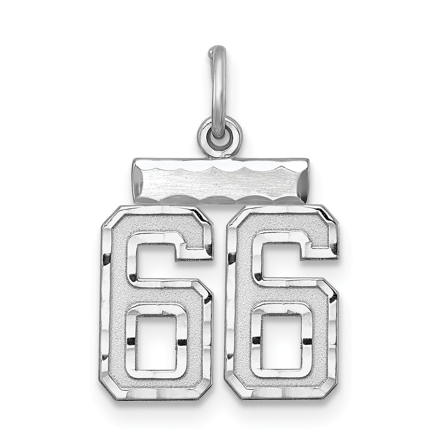 Sterling Silver Rhodium-Plated Diamond-Cut #66 Charm