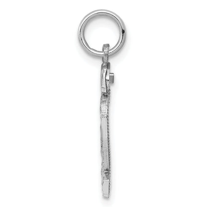 Sterling Silver Rhodium-Plated Diamond-Cut #72 Charm