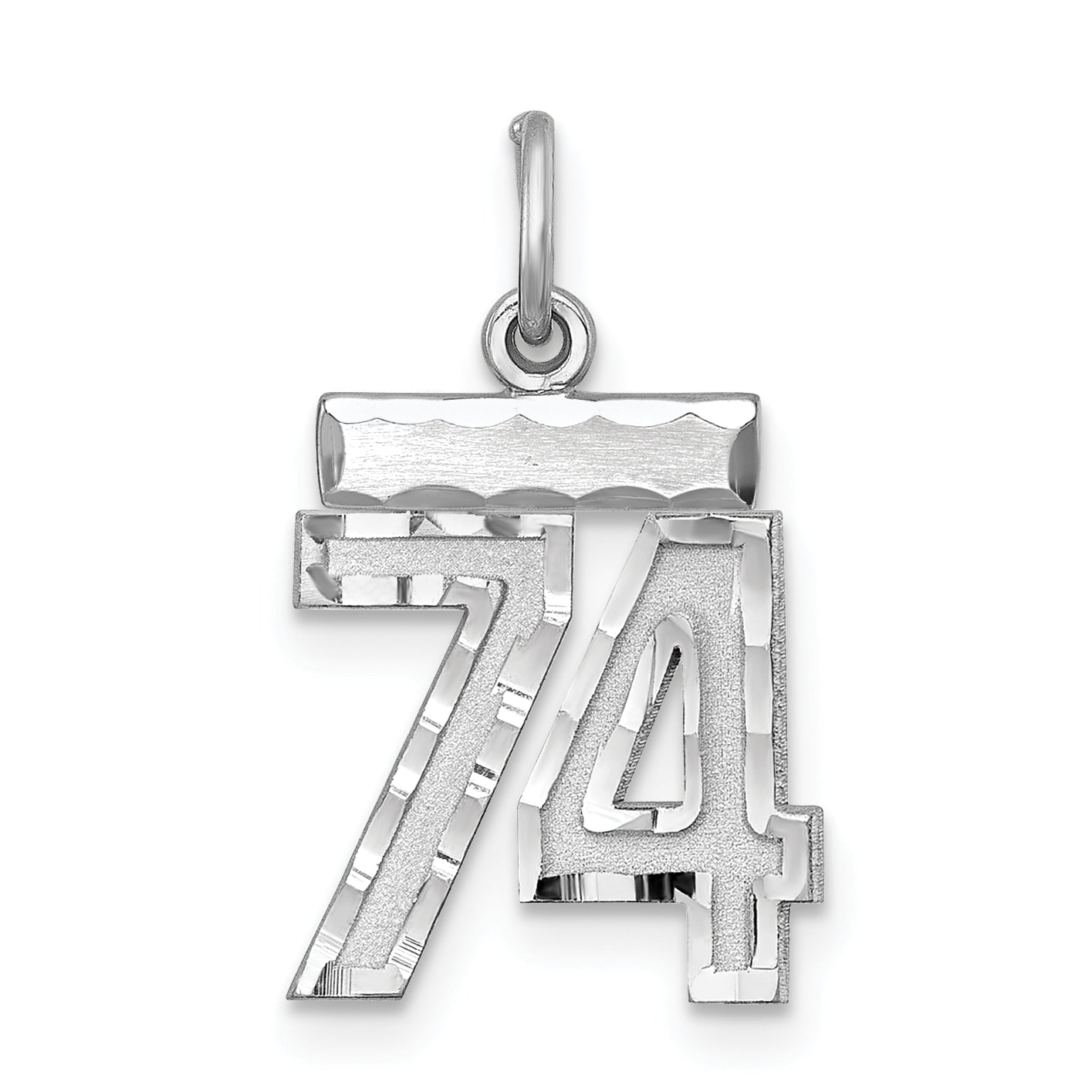 Sterling Silver Rhodium-Plated Diamond-Cut #74 Charm