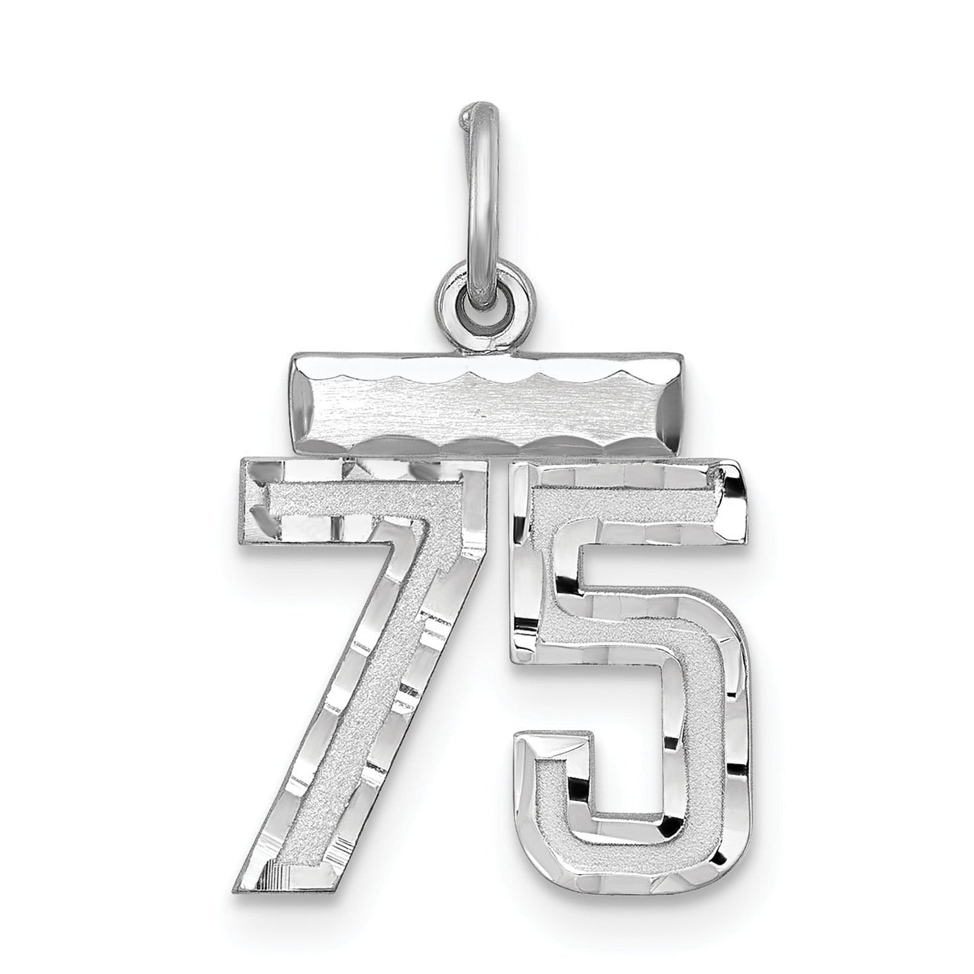 Sterling Silver Rhodium-Plated Diamond-Cut #75 Charm