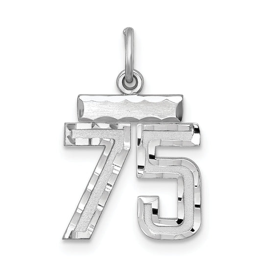 Sterling Silver Rhodium-Plated Diamond-Cut #75 Charm