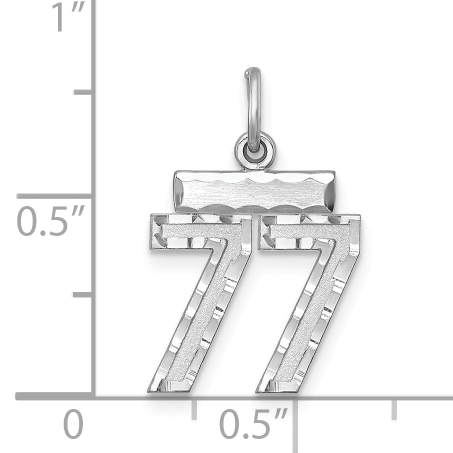 Sterling Silver Rhodium-Plated Diamond-Cut #77 Charm