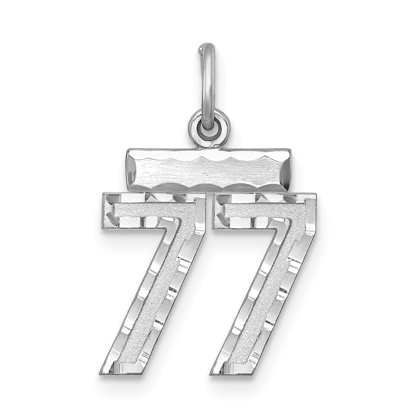Sterling Silver Rhodium-Plated Diamond-Cut #77 Charm
