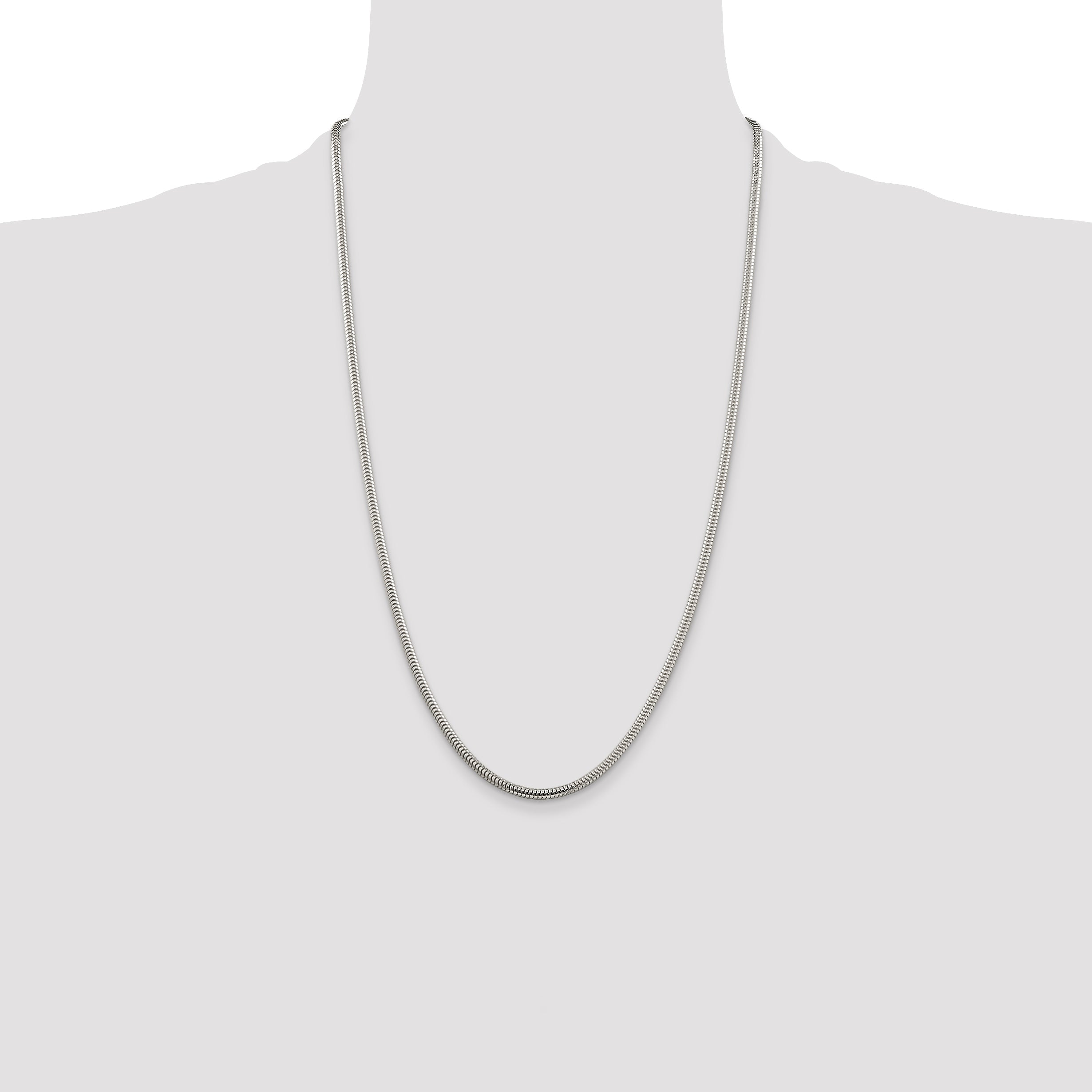 26 Inch Sterling Silver 3mm Round Snake Chain Necklace