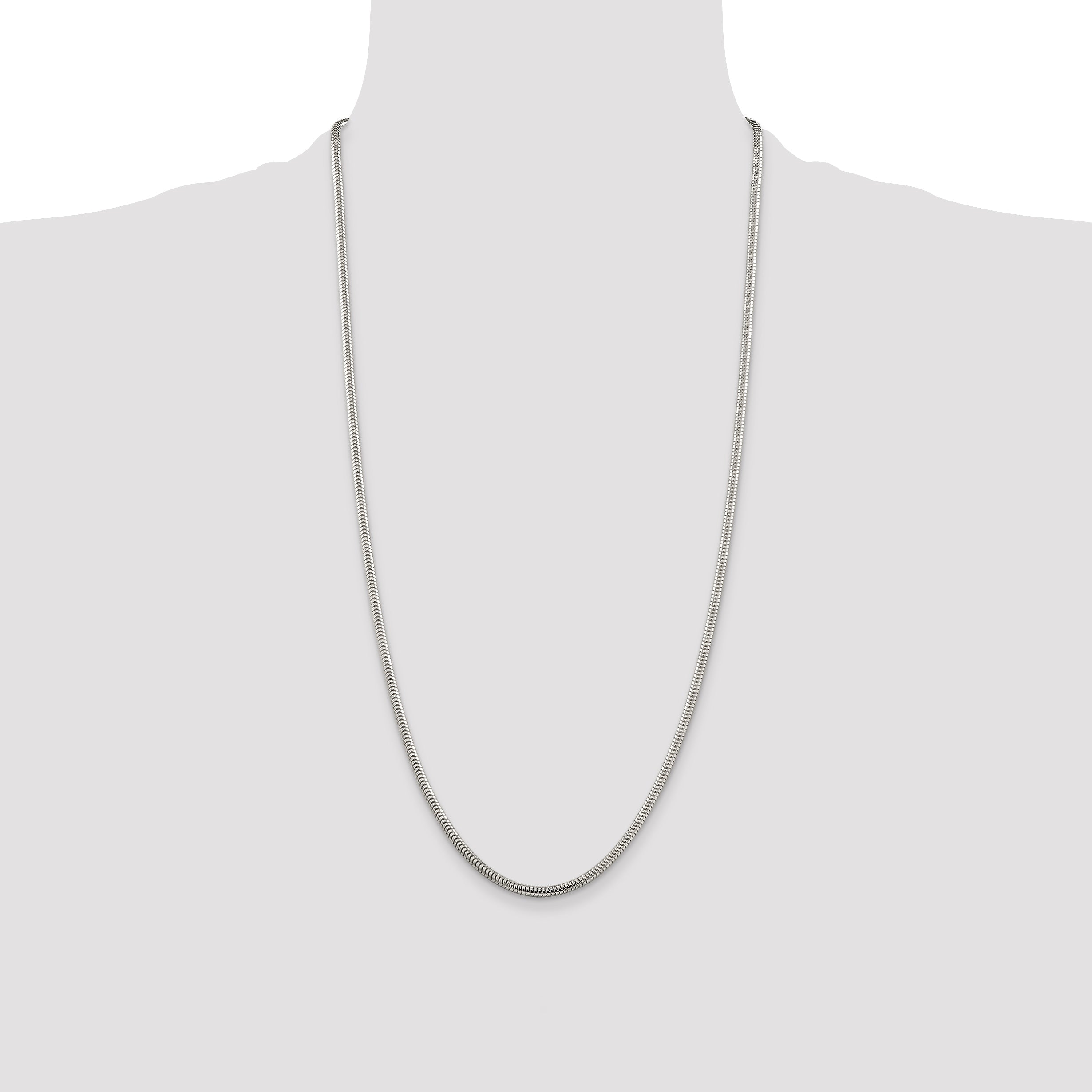 28 Inch Sterling Silver 3mm Round Snake Chain Necklace