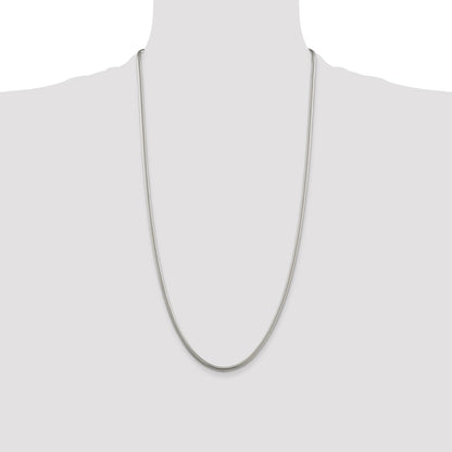 28 Inch Sterling Silver 3mm Round Snake Chain Necklace