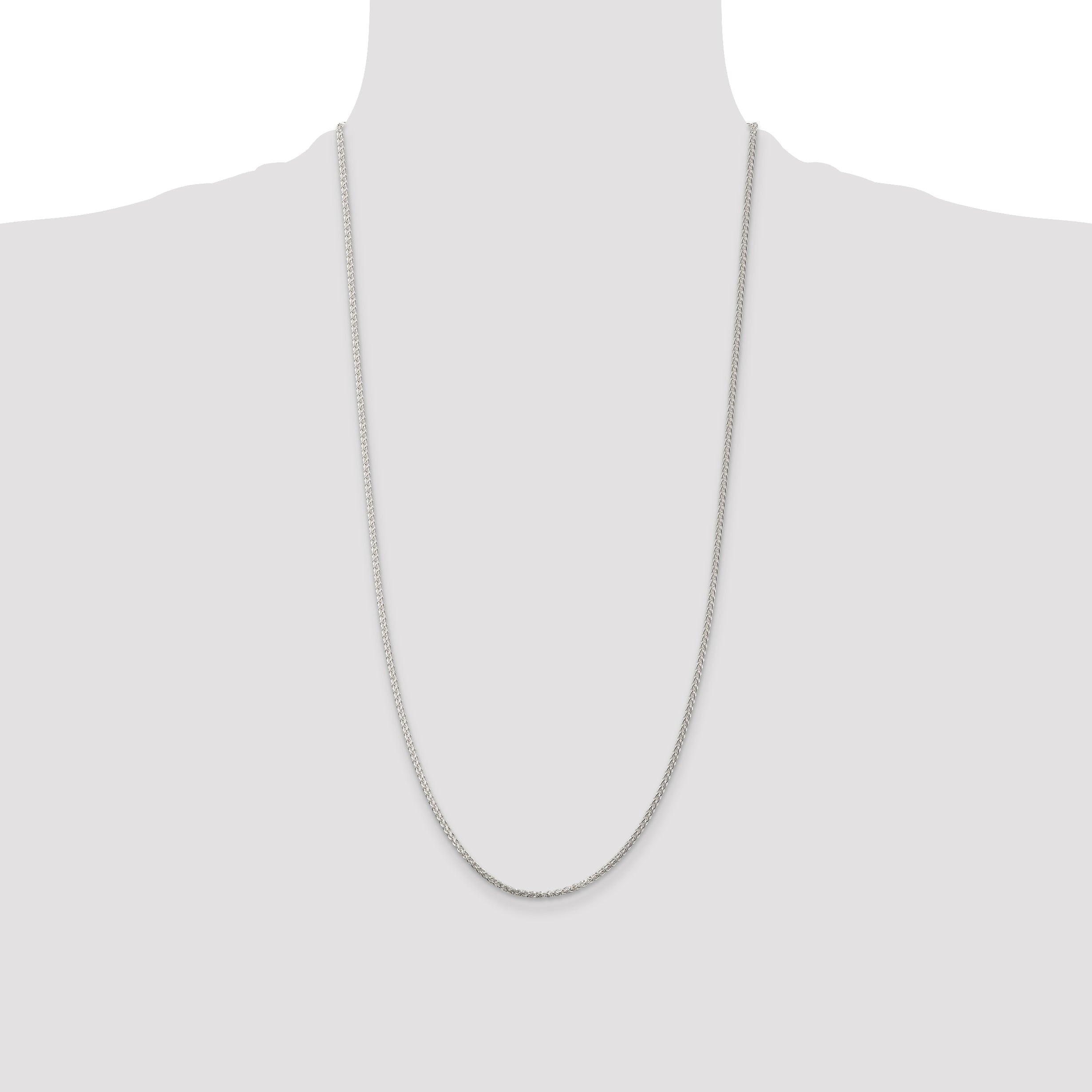 28 Inch Sterling Silver Rhodium-Plated 1.75mm Round Spiga Chain Necklace